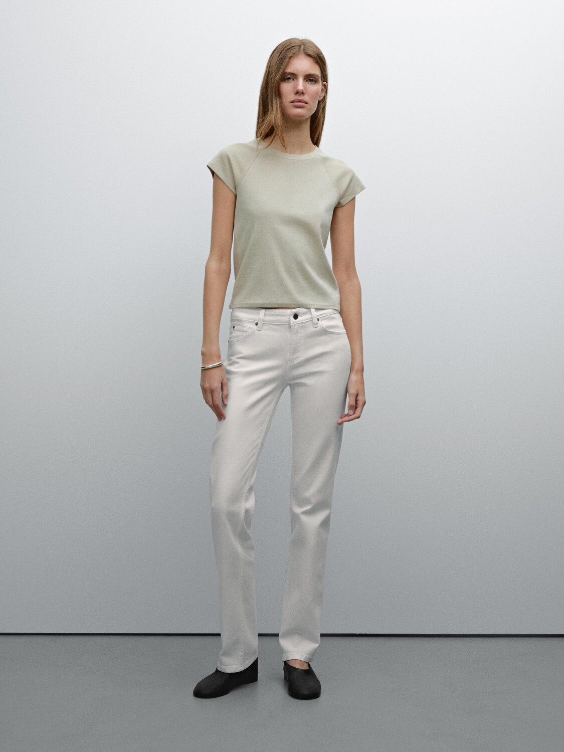

Джинсы прямого кроя с низкой посадкой Massimo Dutti, бежевый