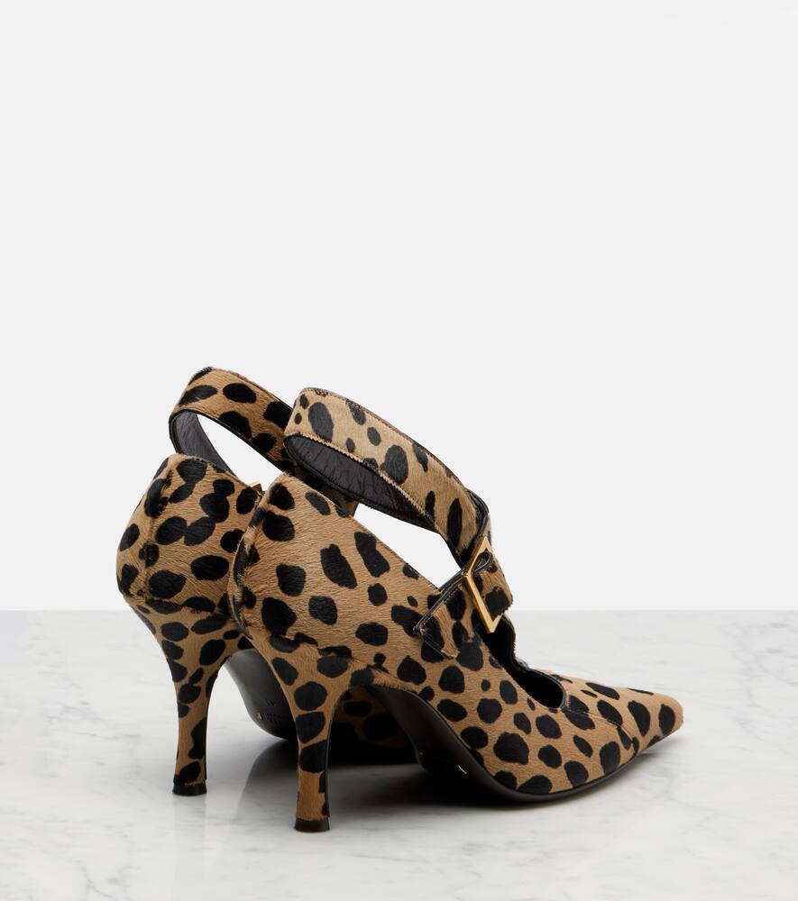Туфли-лодочки Sloan 85 из телячьей кожи с леопардовым принтом Khaite, Camel/Black — фото 2