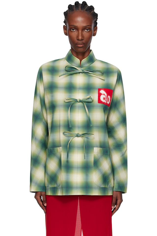 

Ao Yes Зеленая рубашка с воротником-стойкой и принтом