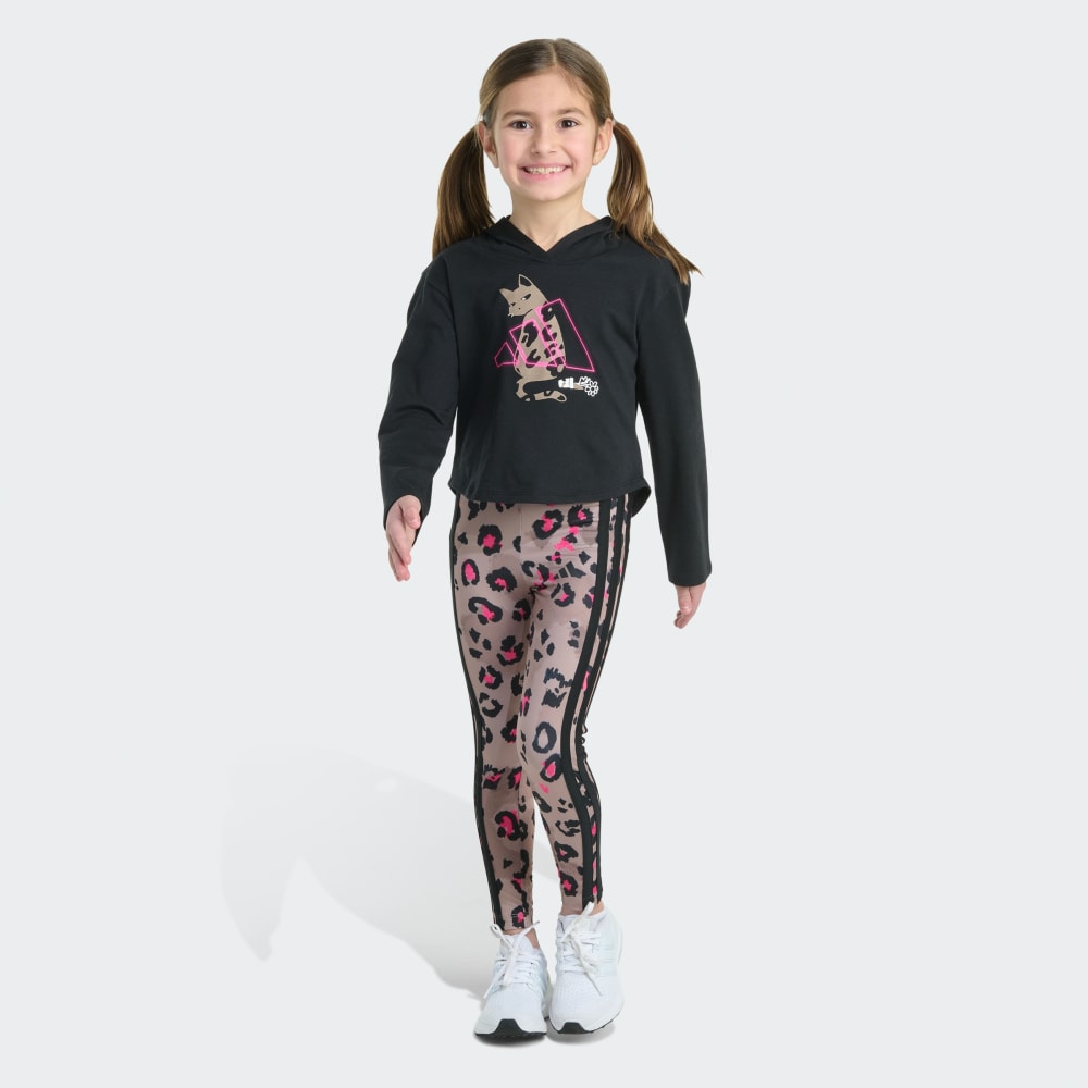 

Спортивный костюм Adidas 2-Piece Long Sleeve Hooded Tee & Printed 3-Stripe Legging, черный
