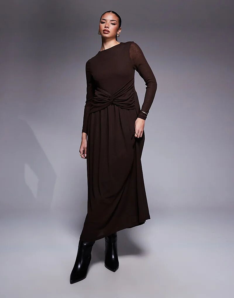 

Платье макси с длинными рукавами и вырезом-лодочкой ASOS DESIGN темно-коричневого цвета