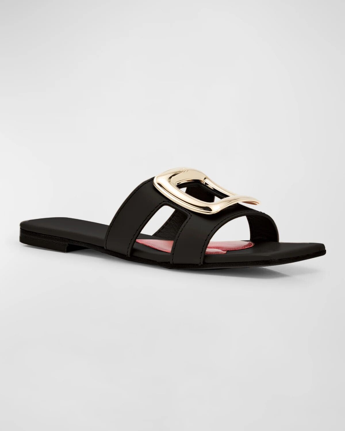 Кожаные шлепанцы с пряжкой на плоской подошве Roger Vivier, цвет Nero — фото 2