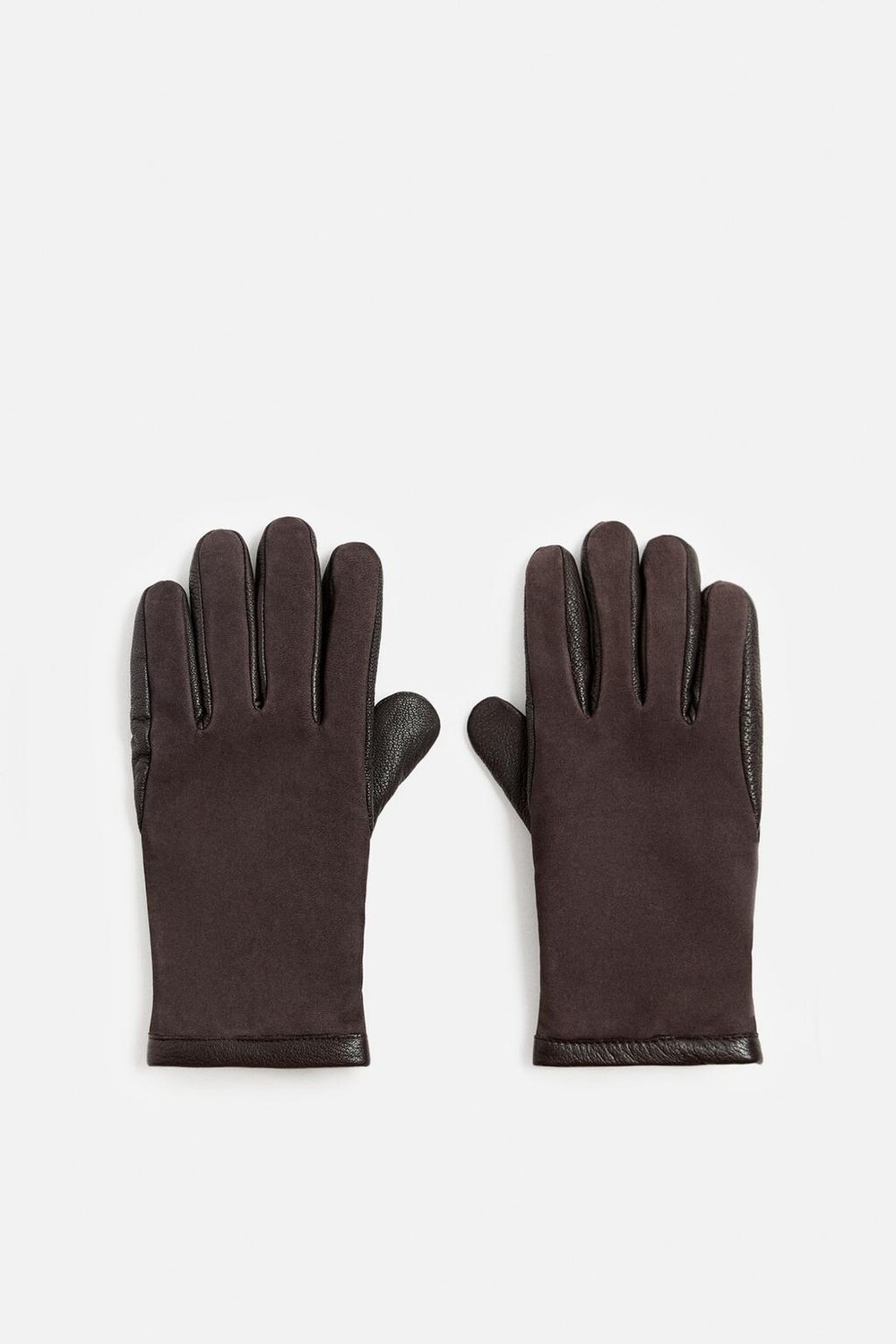 

Контрастные кожаные перчатки ZARA, коричневый
