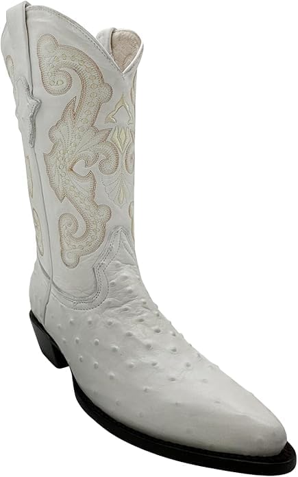 

Мужские кожаные сапоги с экзотическим принтом страуса, полное перо, форма носка J, вестерн-ковбойские - белые Generic