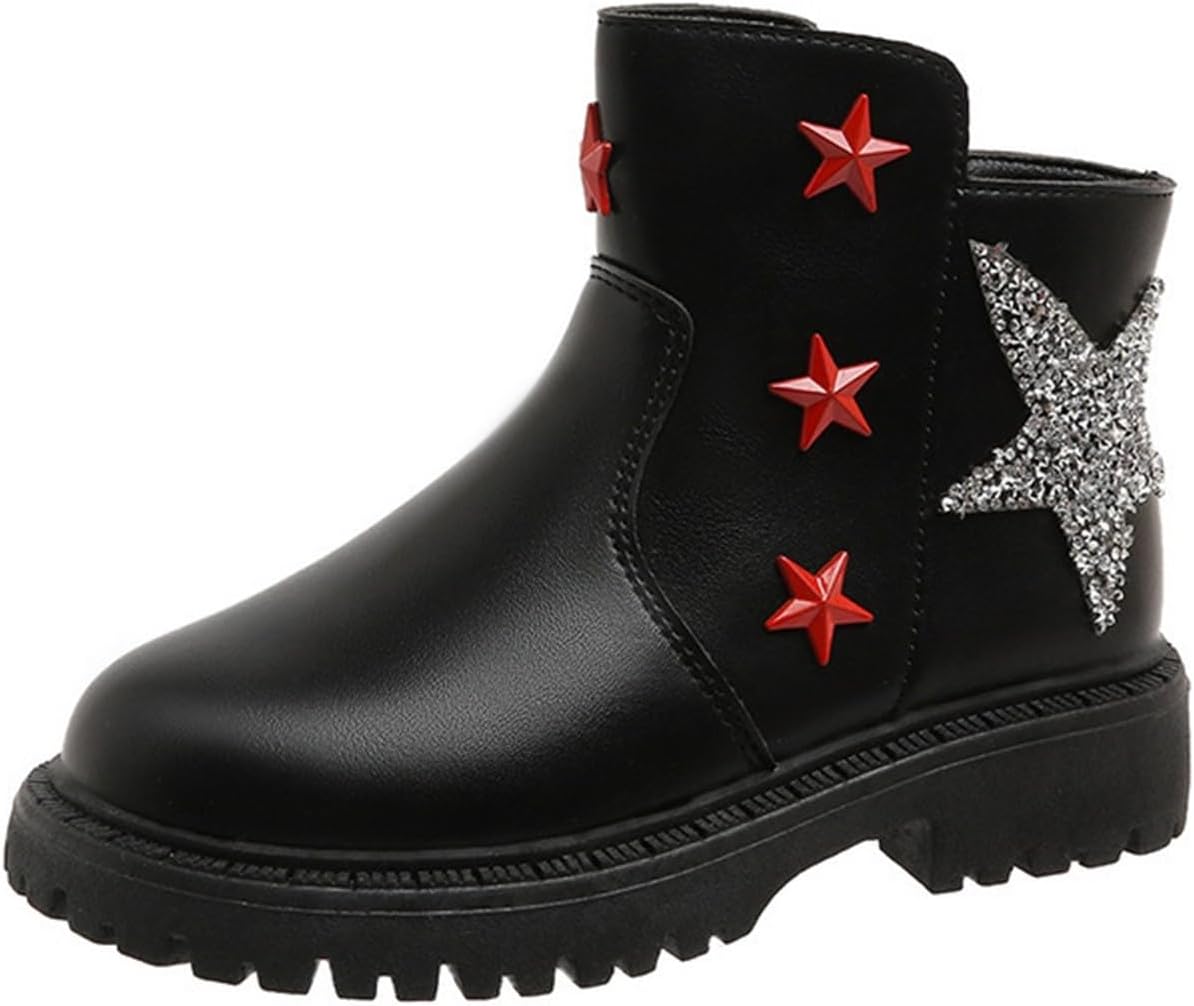 

Детские боевые ботинки с блестками Star Rhinestone для девочек, боковая молния, подошва с протектором, зимние модные ботильоны Generic, Black
