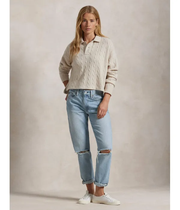 Шерстяной свитер Cropped fit Polo Ralph Lauren, бежевый — фото 2