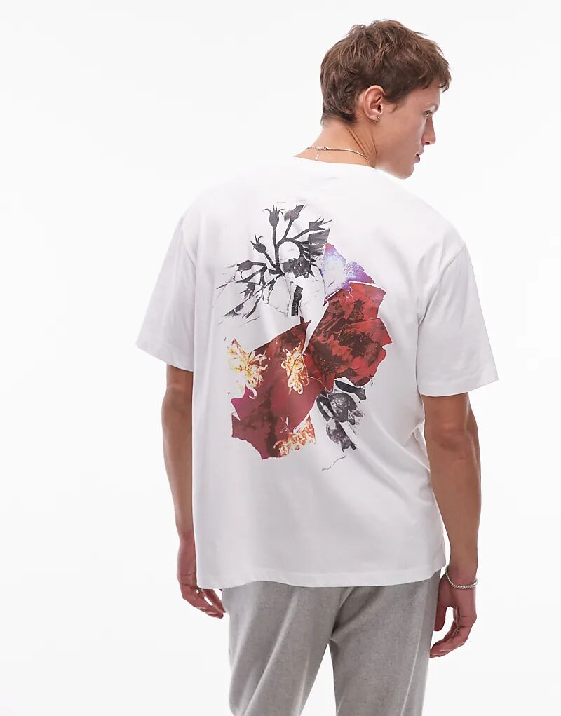 

Футболка свободного кроя с цветочным принтом спереди и сзади белого цвета Topman