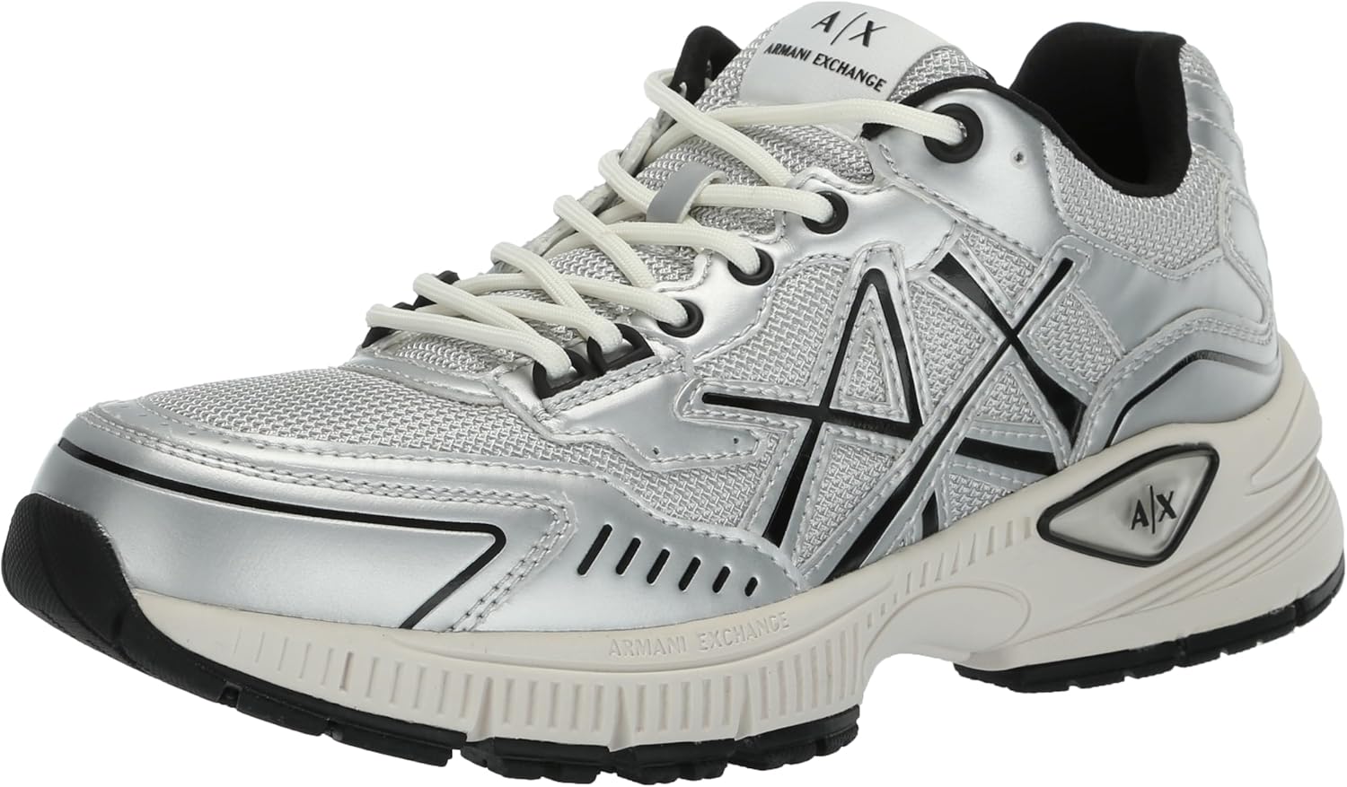 

Мужские кроссовки Armani Exchange с массивным металлическим логотипом, серебро
