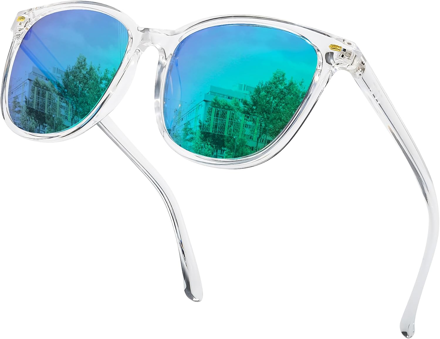 

Солнцезащитные очки SIPHEW с зеркальными поляризованными линзами для женщин - дизайнерские квадратные пляжные очки большого размера с защитой от УФ-излучения UV400, A24-clear Frame Green Lens