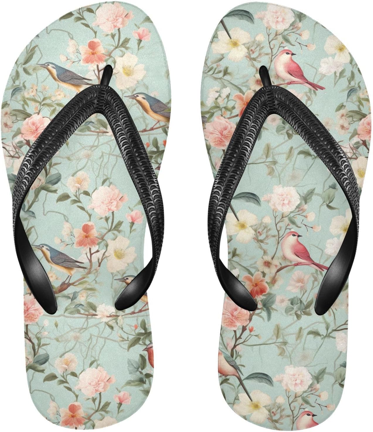 

Шлепанцы с изображением птиц и цветов, зеленые, для пляжа, душа, резинескользящие летние тапочки для мужчин и женщин Sinestour