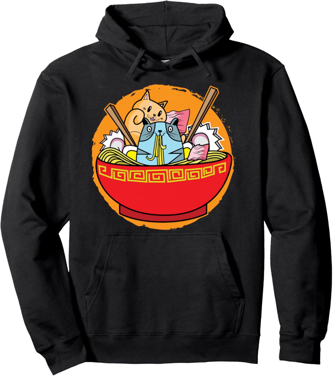 

Забавная толстовка с изображением аниме-кота и японской лапши рамен Anime Cat Japanese Ramen Ramen Lover Gift, черный