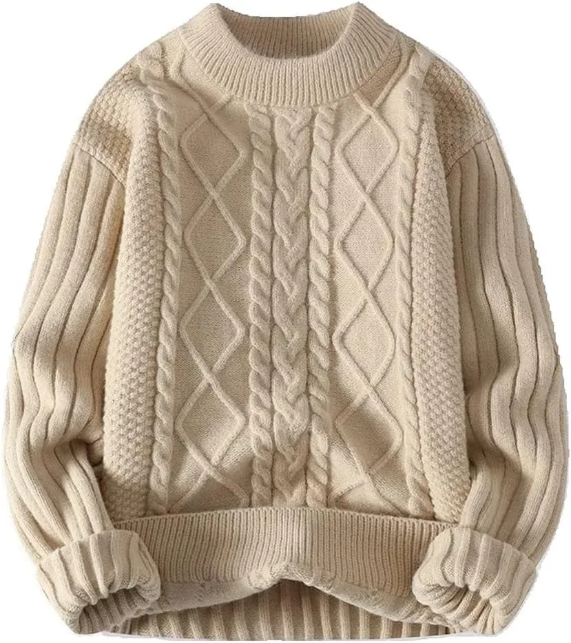 

Мужской теплый вязаный свитер с круглым вырезом MIGAOQ