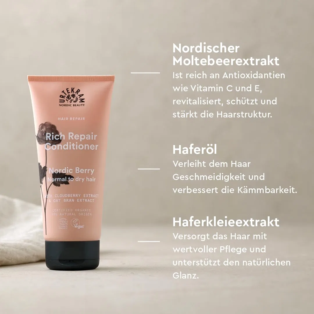 Кондиционер Urtekram Nordic Berry Rich Repair с морошкой, овсяным маслом и алоэ вера, 180 мл Urtekram — фото 4