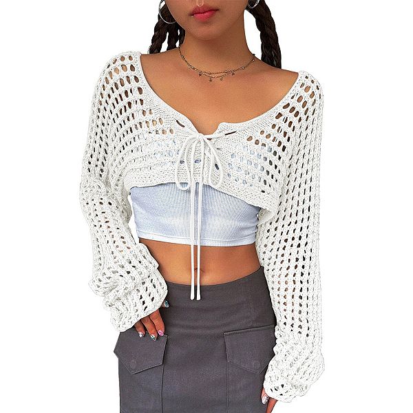 

Женский длинный кардиган с завязкой спереди Kojooin, White