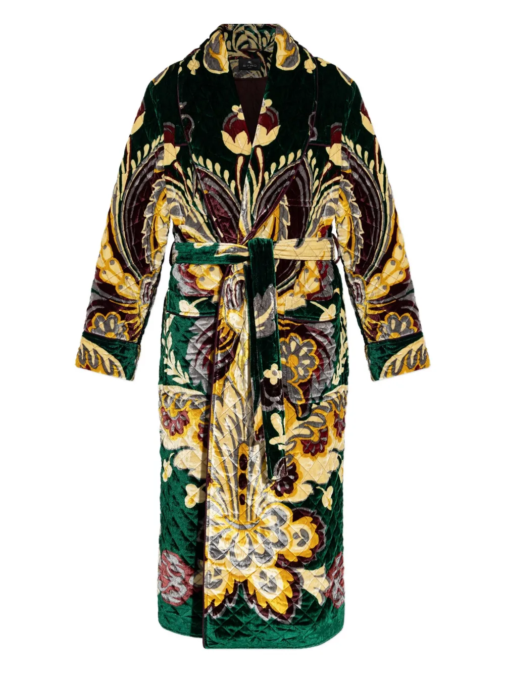 

Стеганое бархатное пальто с цветочным узором ETRO, желтый