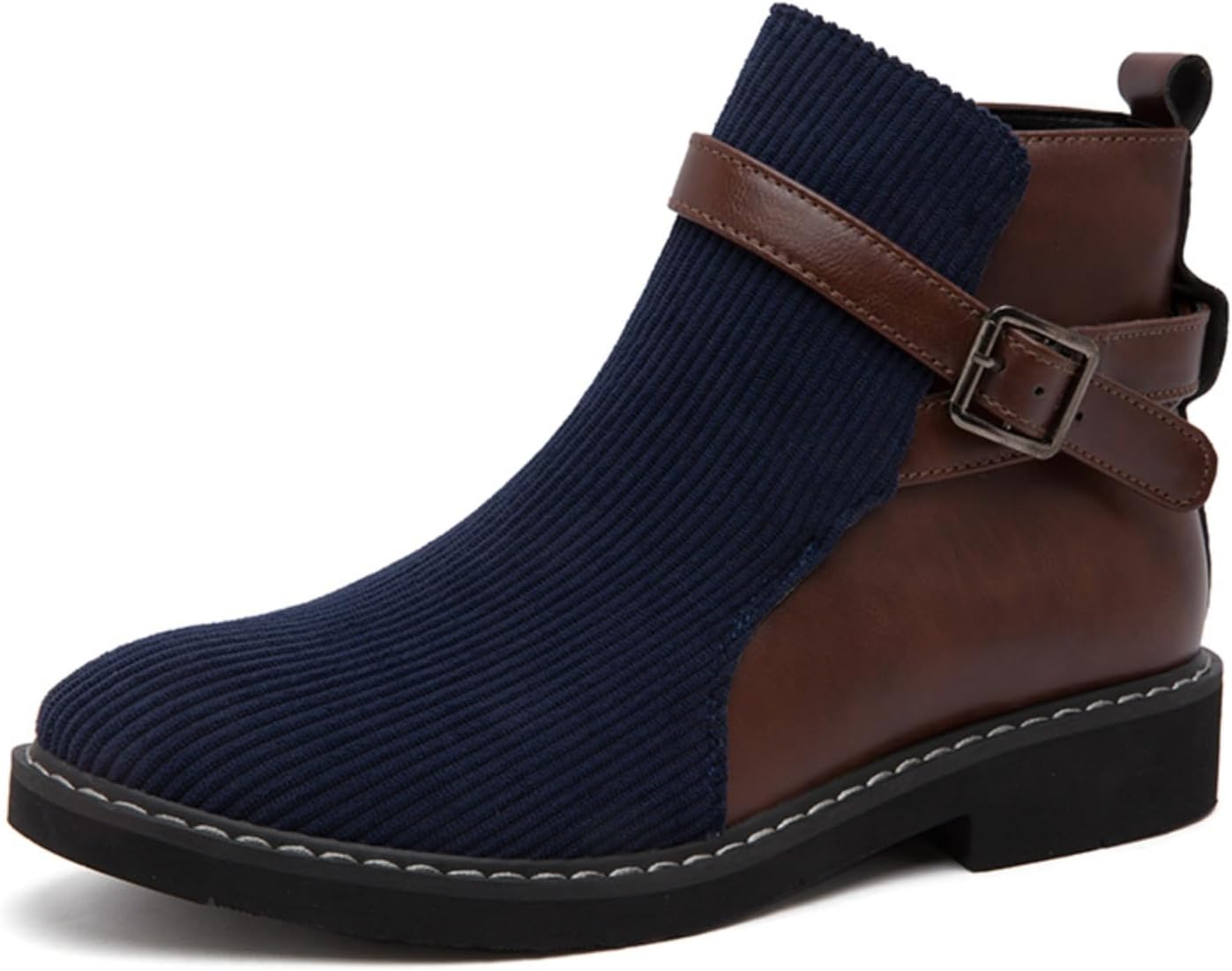 

Мужские ботильоны «Челси»- высокие ботинки из текстурированной трикотажной ткани и кожи с пряжкой, идеально подходящие для повседневной носки Kelibasi, синий/коричневый
