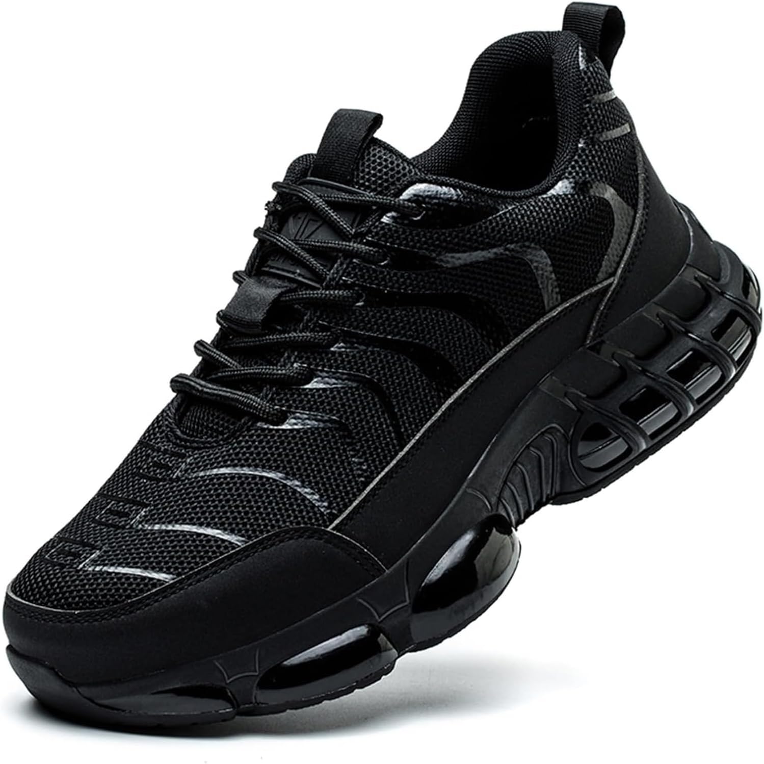 

Мужские ботинки со стальным носком, удобные, противоскользящие, дышащие, на шнуровке, с круглым носком, спортивные кроссовки Generic, черный