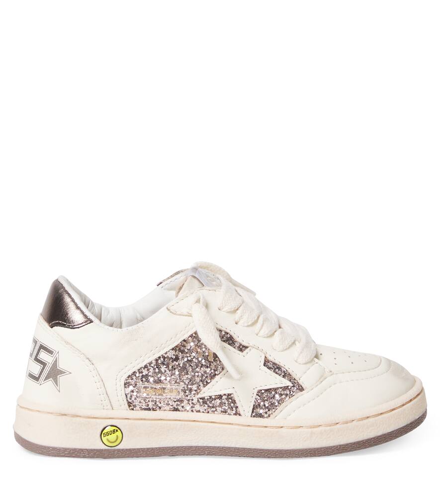 Кроссовки Ball Star из кожи с блестками Golden Goose Kids, Taupe/White — фото 3
