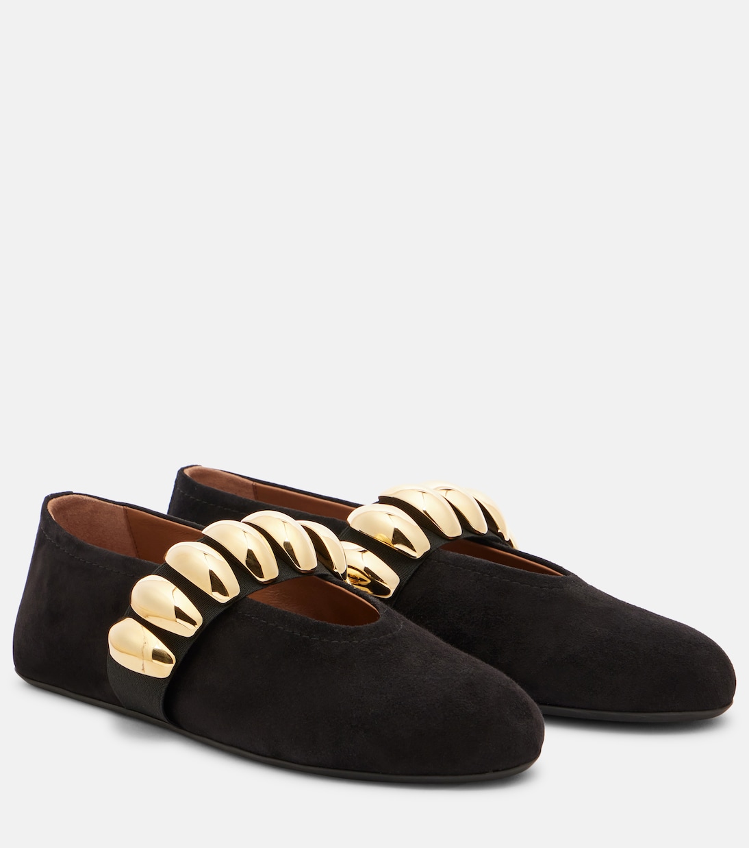 Балетки из замши с декором Alaïa, Noir (With Gold Metal)