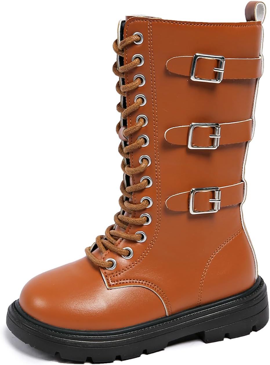 

Детские замшевые ботфорты с молнией сбоку и ремешком, панк-гот стиль, высокие ботинки для верховой езды, мода осень-зима, длинные ботинки, размер 4-12 лет Generic, #00 Brown