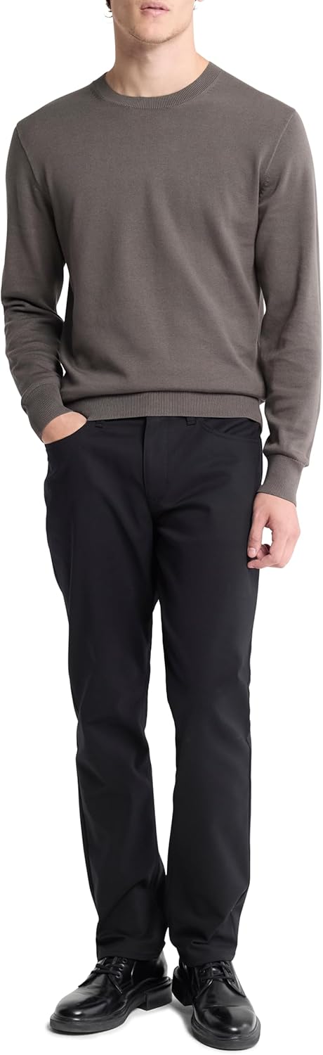 Мужской свитер Calvin Klein из смеси хлопка, объемный, с круглым вырезом, в рубчик, Juniper Mist — фото 4