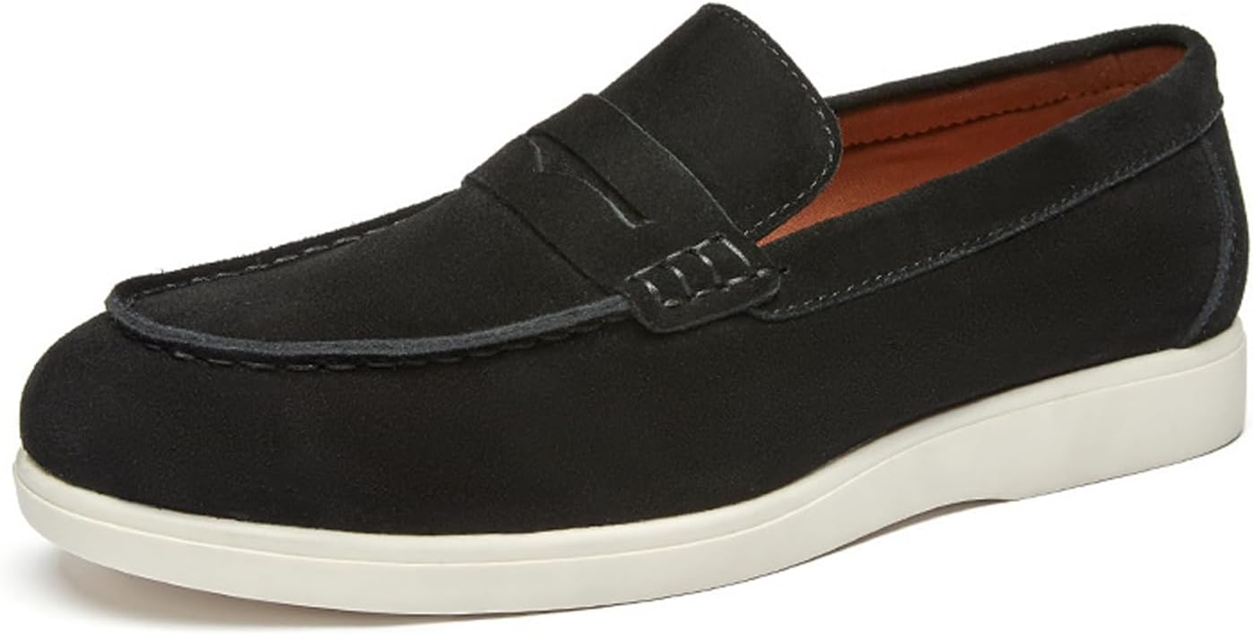 

Мужские замшевые лоферы винтажные пенни-лоферы с классическим круглым носком, ручной строчкой, дышащие, удобные, для работы и повседневного ношения Fifilapin, черный