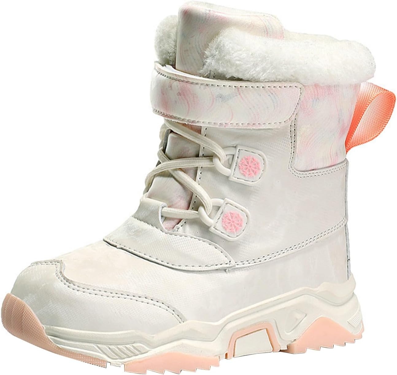 

Зимние ботинки для девочек и мальчиков Водонепроницаемые для уличного отдыха Уютные противоскользящие туфли с искусственной меховой подкладкой для маленьких и взрослых детей Generic, белый