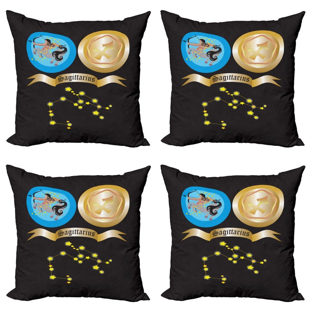 

ABAKUHAUS Набор чехлов на подушку со знаком зодиака Стрельца (4 предмета), мифический кентавр, современная двусторонняя цифровая печать, 60 см x 60 см, многоцветный