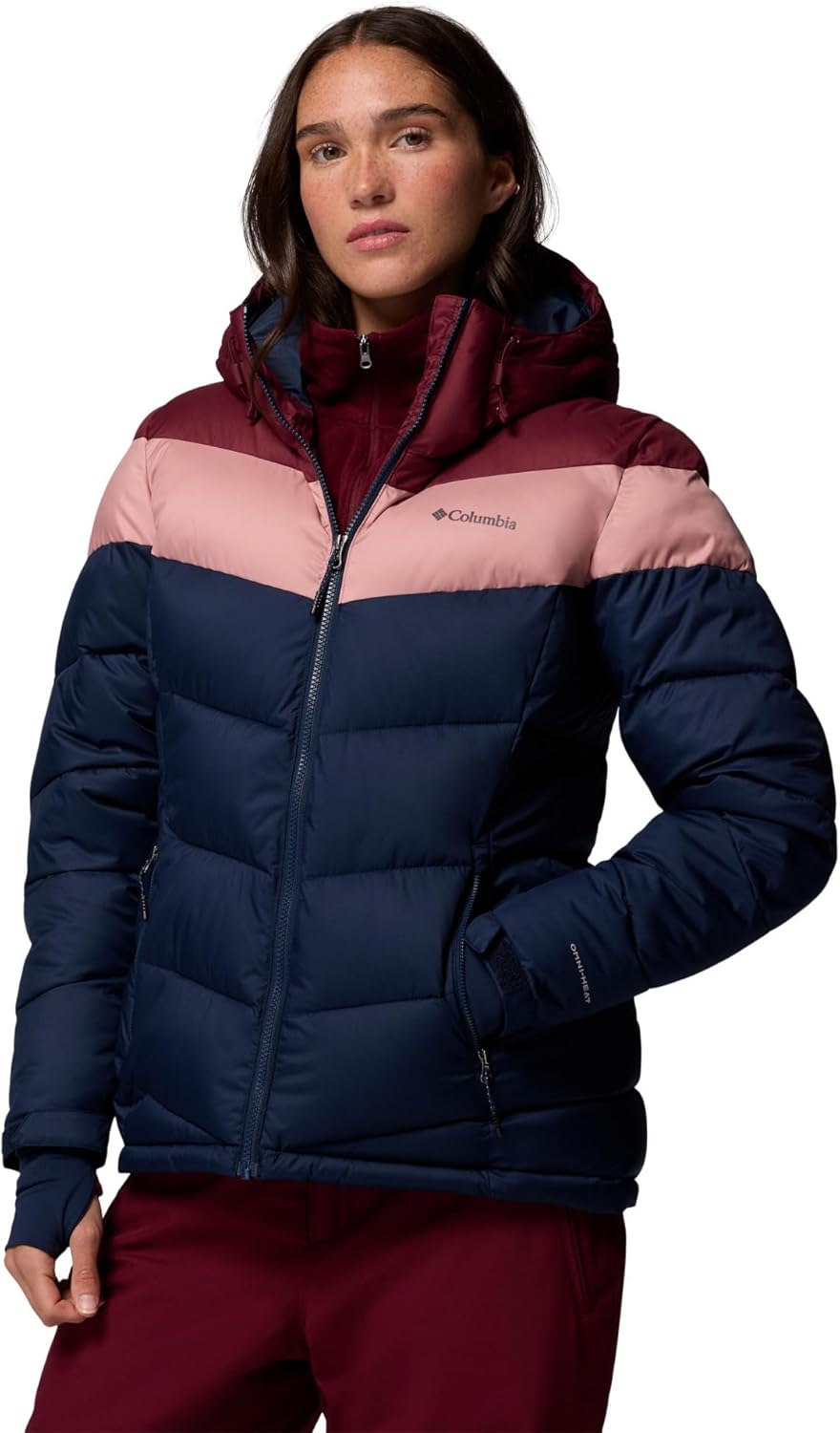 

Columbia Women's Abbott Peak утепленная куртка, Collegiate Navy/Rich Wine/Eraser Pink