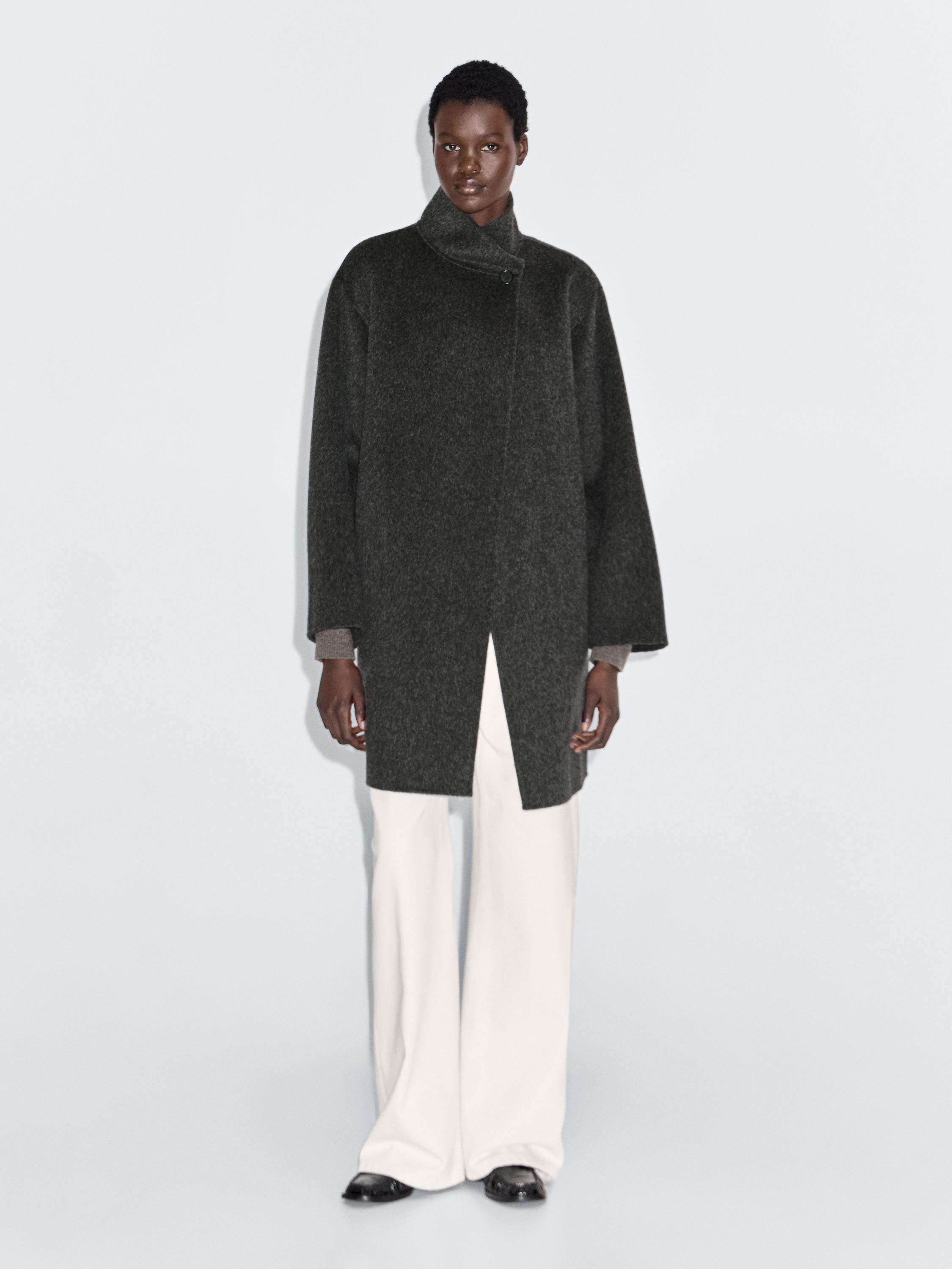 

Пальто-Накидка из смесовой шерсти с высоким воротником Massimo Dutti, бежевый