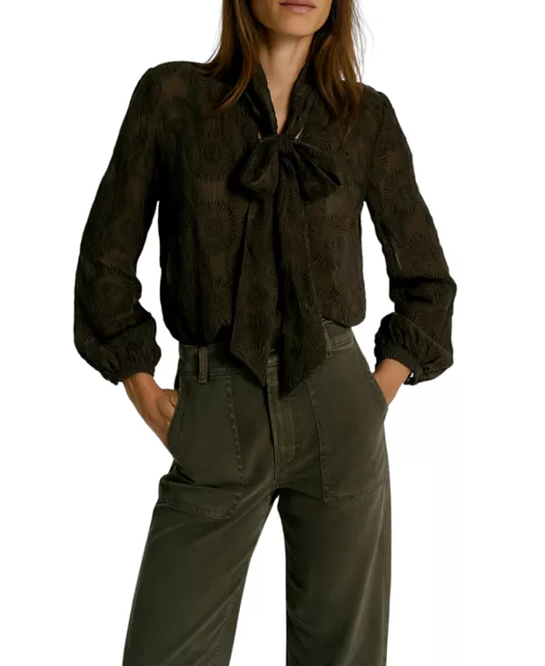 

Женская блузка с цветочным принтом и завязками на шее Mint Velvet, зеленый