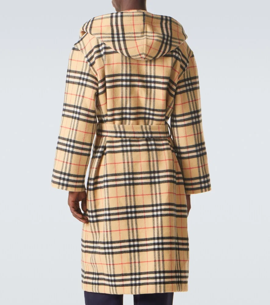 Халат Burberry шерсть/кашемир клетка Sand Ip Check, бежевый — фото 4