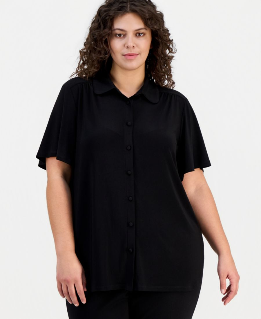 

Блузка с коротким рукавом и воротником больших размеров Anne Klein, Anne Black