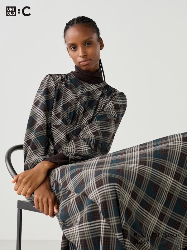 

Расклешенное платье принт Uniqlo, коричневый