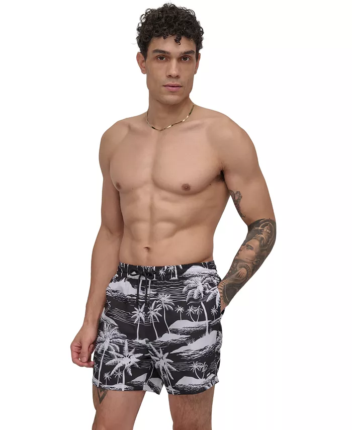 

Мужские шорты для волейбола Euro Black & White Bandana Print Performance длиной 5 дюймов DKNY, зеленый