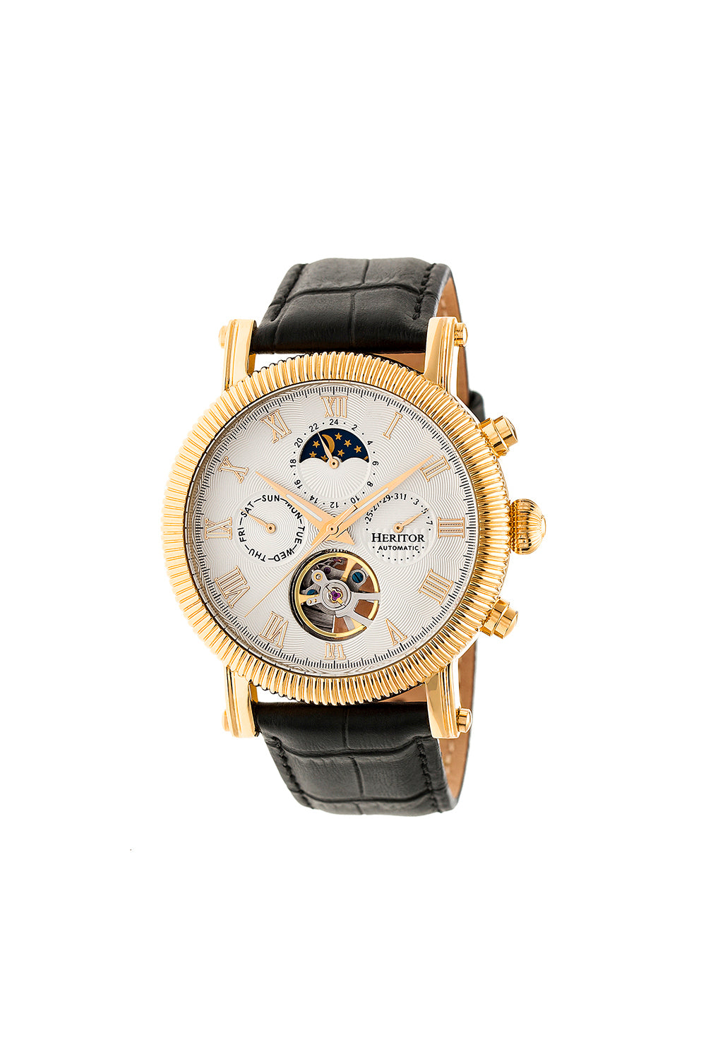 

Часы Winston Semi-Skeleton с кожаным ремешком Heritor Automatic, белый