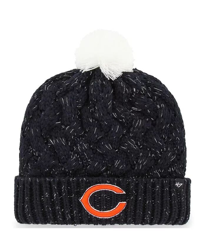 

Женская темно-синяя вязаная шапка с манжетами и помпоном Chicago Bears Fiona Logo '47 Brand