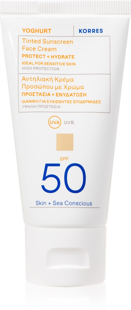 

Солнцезащитный крем с оттенком йогурта Korres, spf 50 50 мл