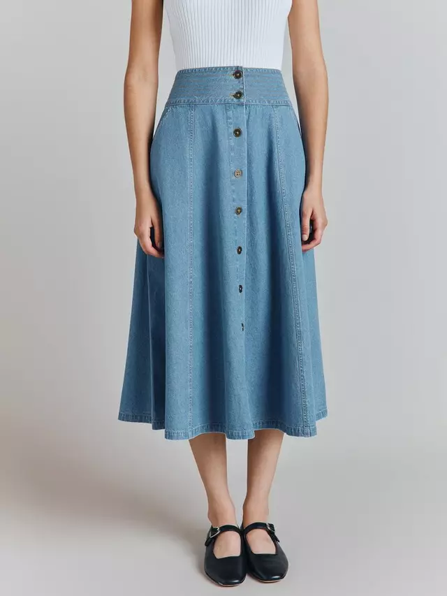 

Юбка Ghost Flora Denim Button Midi, синий