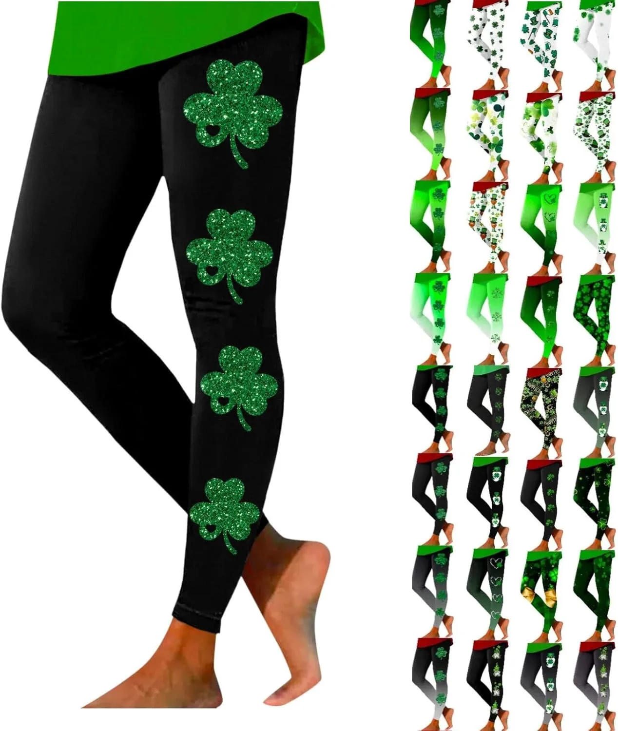 

Женские леггинсы St Patricks Day с клевером, высокие, с эффектом контроля живота