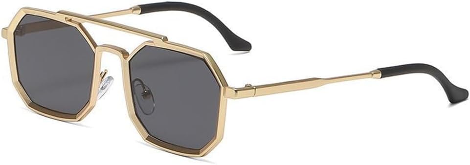 

Солнцезащитные очки в стиле стимпанк с двойной перемычкой для мужчин и женщин. Модные солнцезащитные очки для путешествий на открытом воздухе и уличного стиля PRSTNN, Gold Black