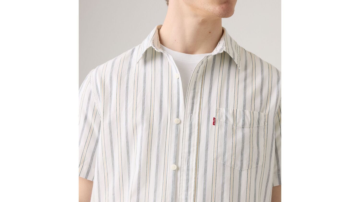 Рубашка классического стандартного кроя с коротким рукавом Levi's, Garrett Stripe Egret - White — фото 4
