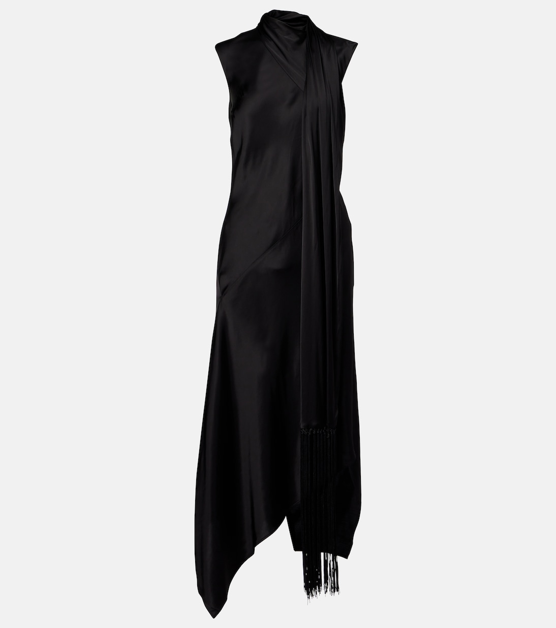 

Платье миди из атласа с бахромой и шарфом Acne Studios, черный