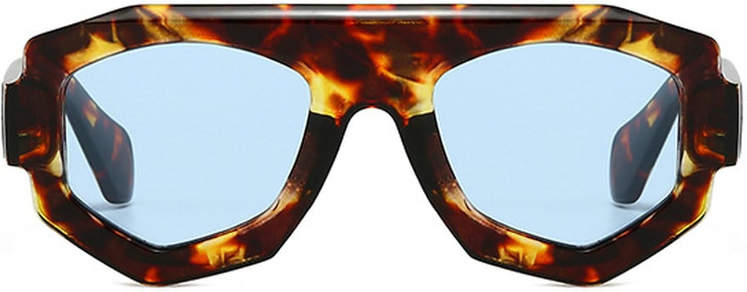 

Ретро-солнцезащитные очки в стиле 70-х для женщин и мужчин, винтажные, модные, массивные, шестиугольные, модель 2025, большие, синие, с защитой от УФ-излучения UV400 mincl, Leopard Blue