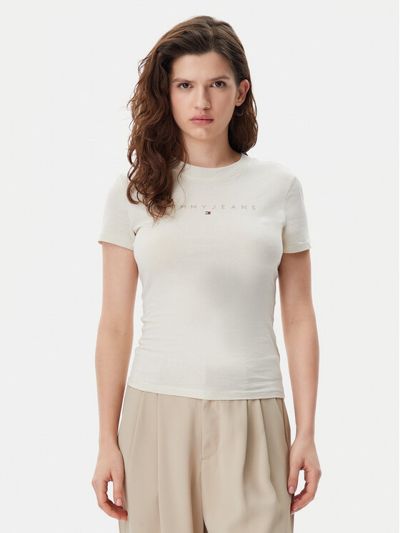 

Облегающая футболка Tonal Linear DW0DW20315 Tommy Jeans, бежевый