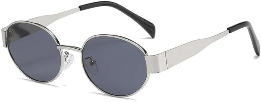 

Металлические солнцезащитные очки для мужчин и женщин, унисекс, модные солнцезащитные очки овальной формы, стильные, защита от УФ-излучения UV400 LOVQZAOF, B