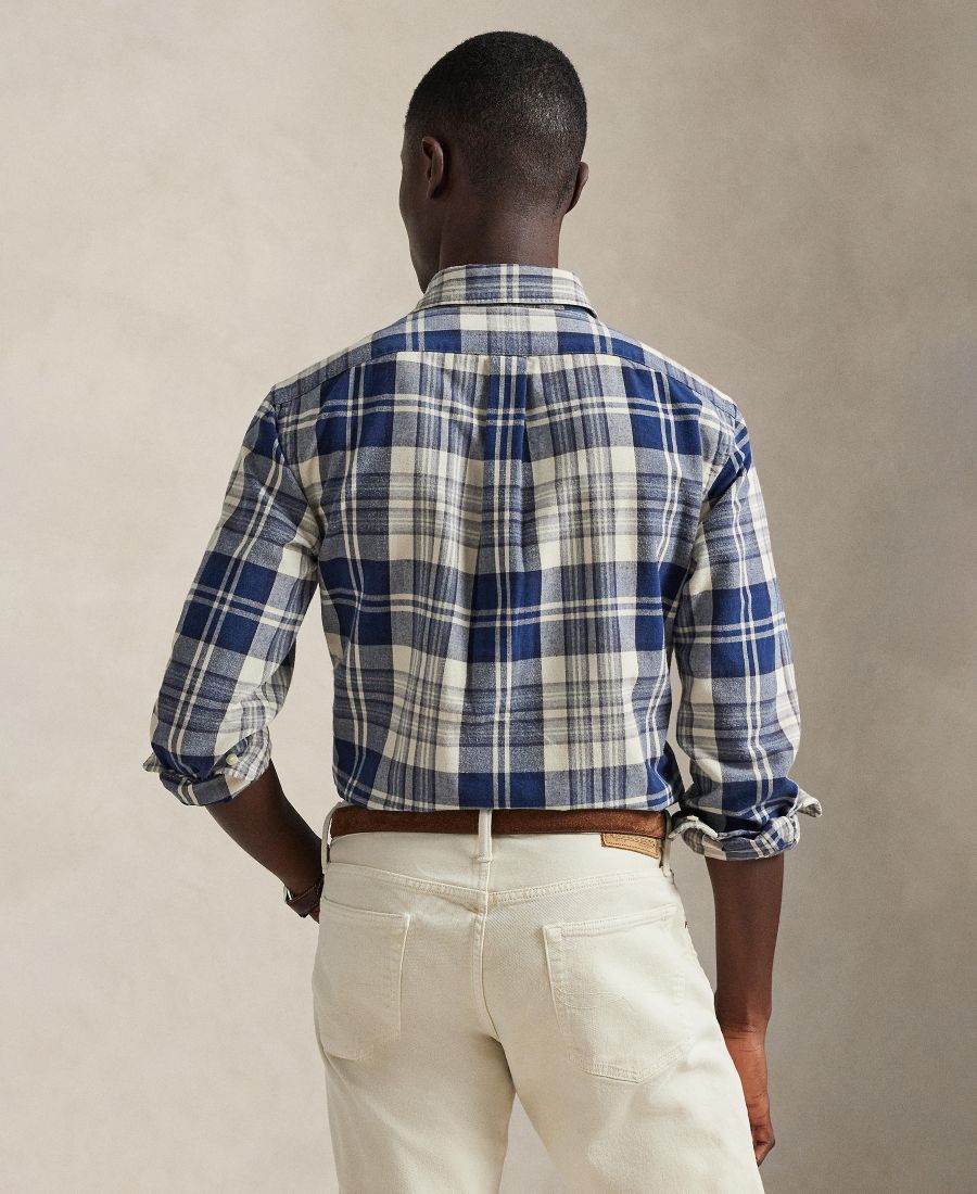Мужская рубашка Оксфорд Polo Ralph Lauren, Off White Navy Multi — фото 4