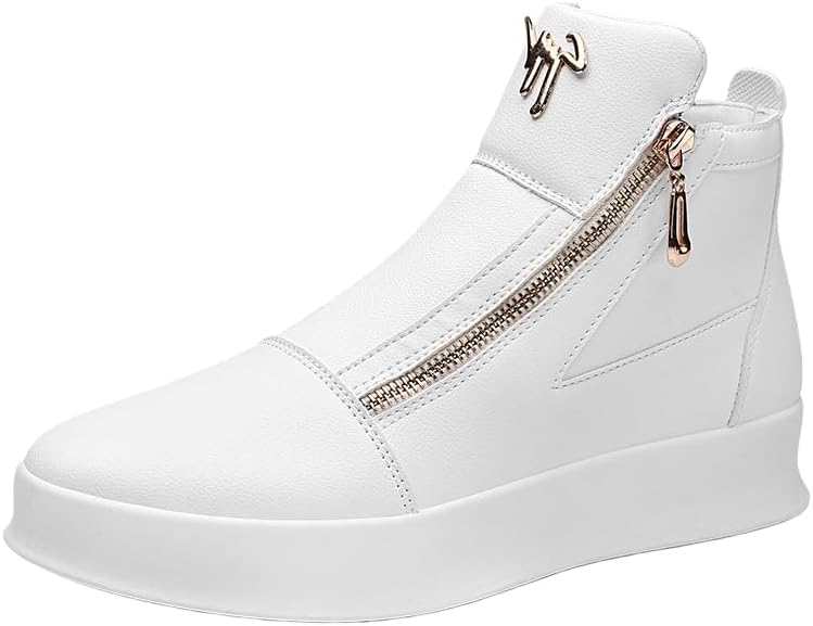 

Мужские модные спортивные кроссовки HoaloX - высокие кеды с толстой подошвой - боковая молния с металлическим украшением - подходят для ежедневного использования круглый год, белый