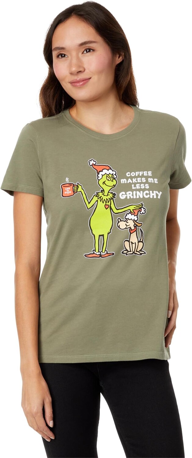 

Футболка Life is Good Vintage Less Grinchy Coffee Short Sleeve CrusherTee, цвет Moss Green