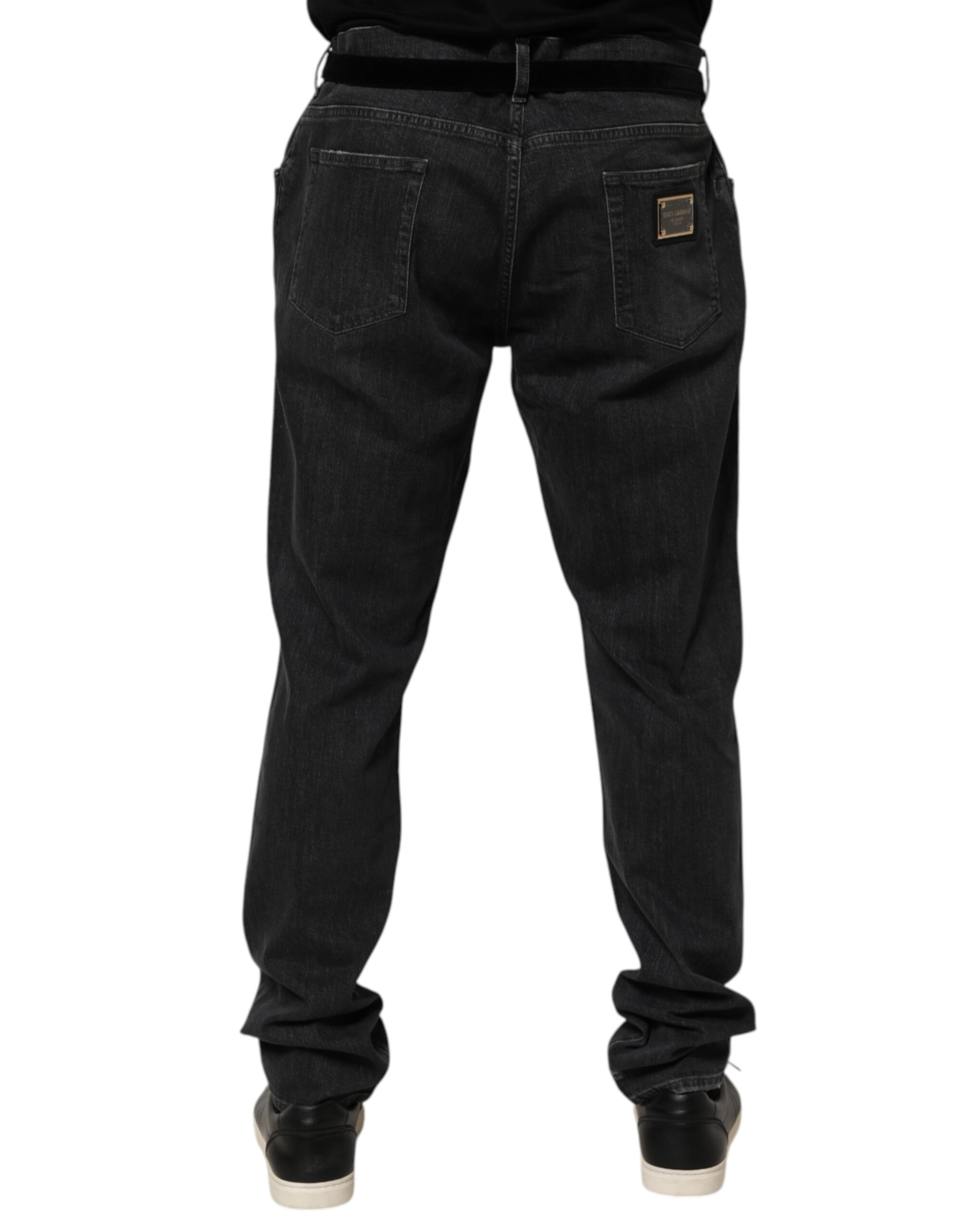 Черные хлопковые джинсы Slim Fit с потертостями и рваным логотипом Dolce & Gabbana, синий — фото 3